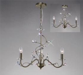 IL31223  Willow Crystal Pendant 3 Light Without Shade Antique Brass
